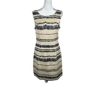 Banana Republic Sleeveless Cotton Cream Black Embroidered Dress 6 Sheath Midi